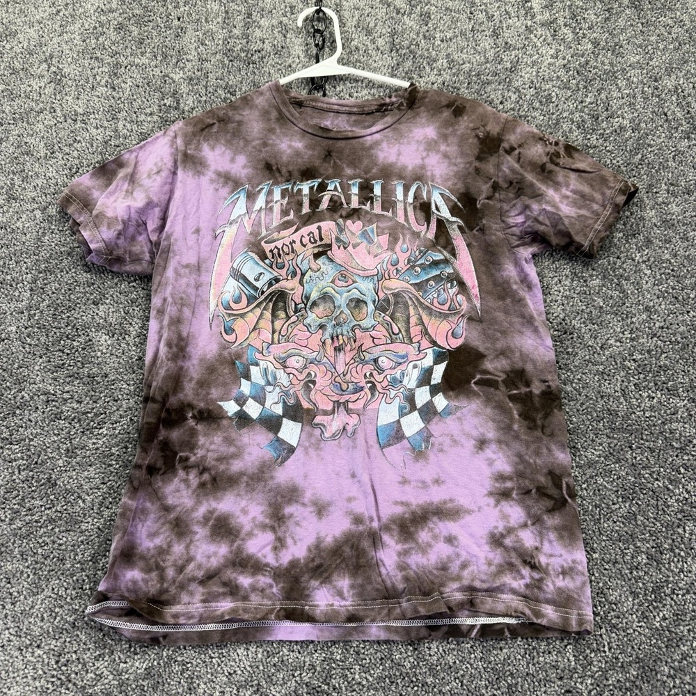 Metallica Shirt Mens Medium Purple Brown Tie Dye Skull Graphic Tee NorCal Rock